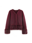 Jacket Women Faux Fur Trim Short Length Elegant