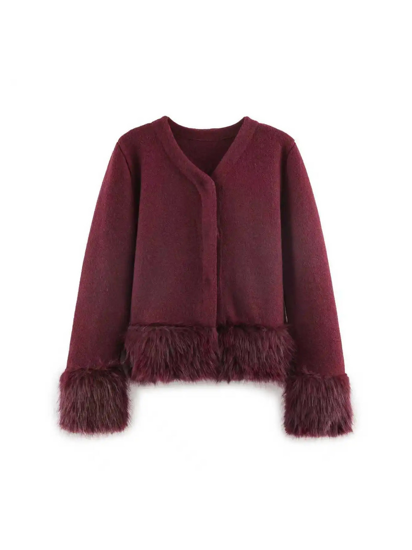 Jacket Women Faux Fur Trim Short Length Elegant