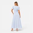 Women's maxi dress by FJØRNA featuring a deep V-neckline and puff sleeves, perfect for formal occasions.