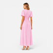 Women's maxi dress by FJØRNA featuring a deep V-neckline and puff sleeves, elegant formal dress for women.