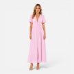 Elegant women's maxi dress by FJØRNA featuring a deep V-neck, puff sleeves, perfect for formal occasions.