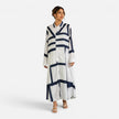Women's oversized maxi dress by FJØRNA featuring a geometric print and loose fit, perfect for a stylish, relaxed look.