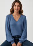 Knit Sweater Women V-Neck Fine-Gauge Soft Long Sleeve