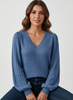 Knit Sweater Women V-Neck Fine-Gauge Soft Long Sleeve