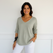 V-Neck Sweater Women, Fine Knit Relaxed Fit with Ribbed Sleeves