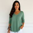 V-Neck Sweater Women, Fine Knit Relaxed Fit with Ribbed Sleeves