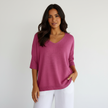 V-Neck Sweater Women, Fine Knit Relaxed Fit with Ribbed Sleeves