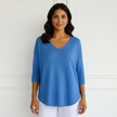 V-Neck Sweater Women, Fine Knit Relaxed Fit with Ribbed Sleeves