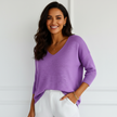 V-Neck Sweater Women, Fine Knit Relaxed Fit with Ribbed Sleeves