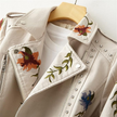 Leather Biker Jacket Women Floral Embroidered