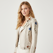 Leather Biker Jacket Women Floral Embroidered