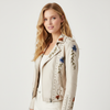 Leather Biker Jacket Women Floral Embroidered