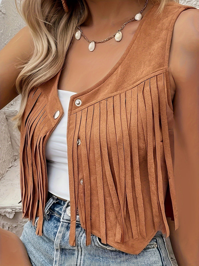 Fringe Gilet Women Suede Look Sleeveless Bohemian Vest
