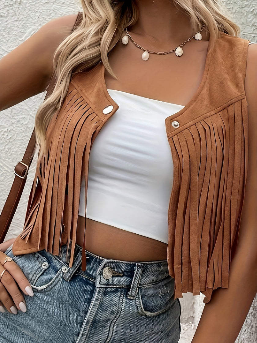 Fringe Gilet Women Suede Look Sleeveless Bohemian Vest