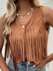 Fringe Gilet Women Suede Look Sleeveless Bohemian Vest