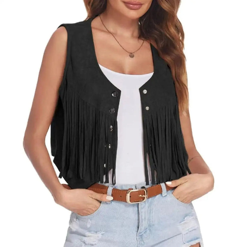 Fringe Gilet Women Suede Look Sleeveless Bohemian Vest