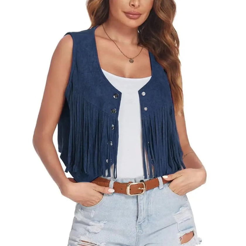 Fringe Gilet Women Suede Look Sleeveless Bohemian Vest