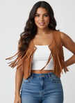 Fringe Gilet Women Suede Look Sleeveless Bohemian Vest