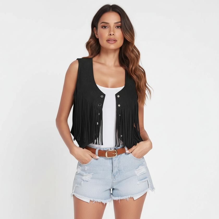 Fringe Gilet Women Suede Look Sleeveless Bohemian Vest
