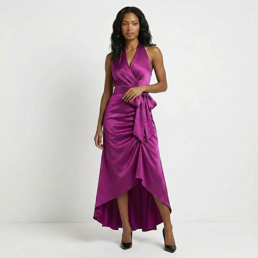 ladies halter neck dresses Twist Front Ruched Cocktail Maxi Dress Lume De Label Step into elegance with our Halter Neck Asymmetric Bodycon Dress Midnight Elegance Satin Halter Ruffle