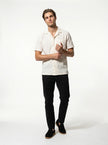 FJØRNA men's classic short-sleeve button-up shirt, casual summer top, full-body front view, lightweight and breathable fabric.