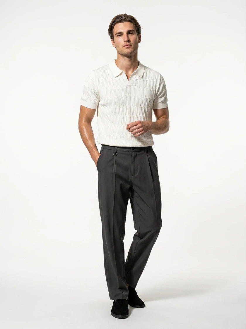 Men's straight fit tailored trousers by FJØRNA, full-body view showcasing classic and versatile style for everyday wear.