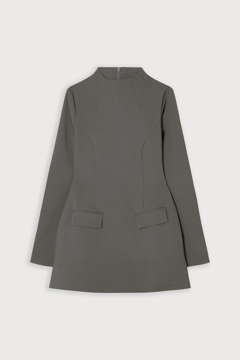 Slate grey FJØRNA split sleeve mini dress, stylish for party or day wear, featuring modern design and comfortable fit.