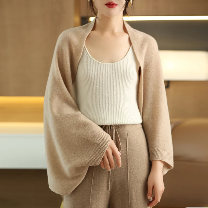 Knit Cardigan Women 2-in-1 Scarf Wrap Soft Open Front