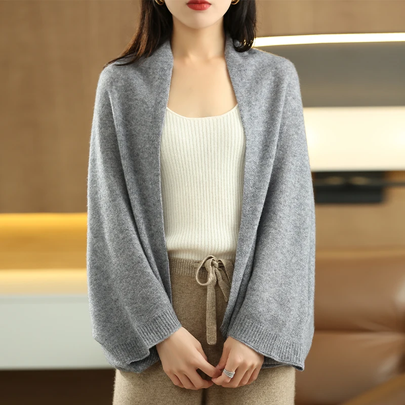 Knit Cardigan Women 2-in-1 Scarf Wrap Soft Open Front