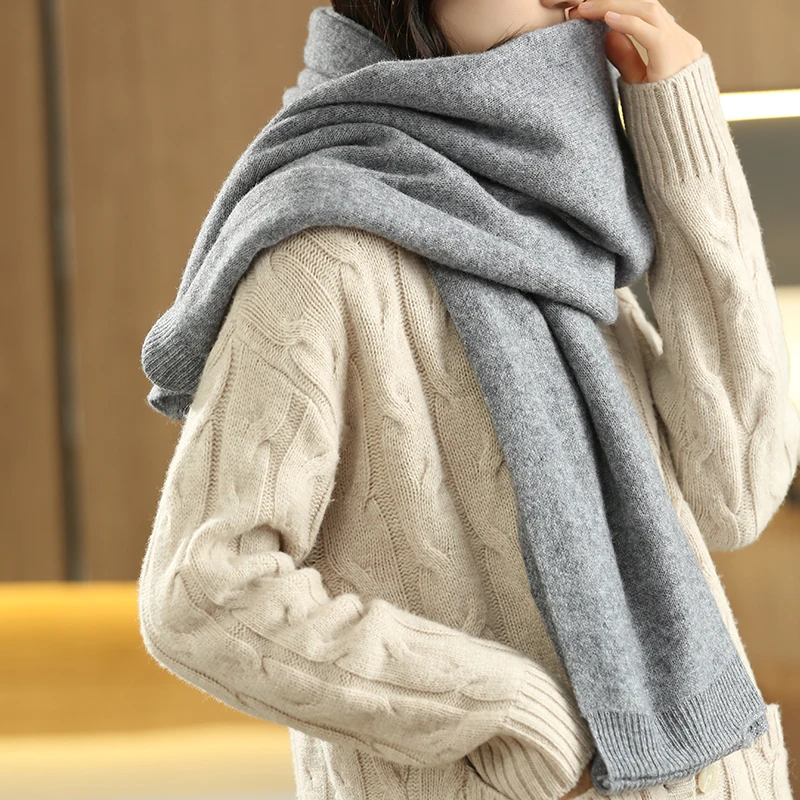 Knit Cardigan Women 2-in-1 Scarf Wrap Soft Open Front