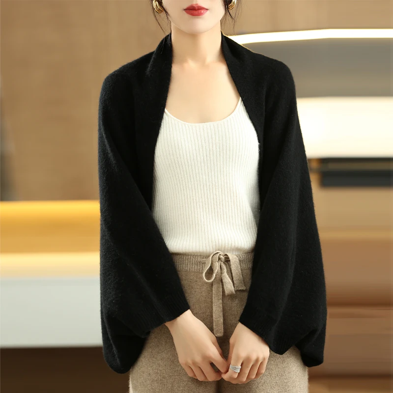 Knit Cardigan Women 2-in-1 Scarf Wrap Soft Open Front