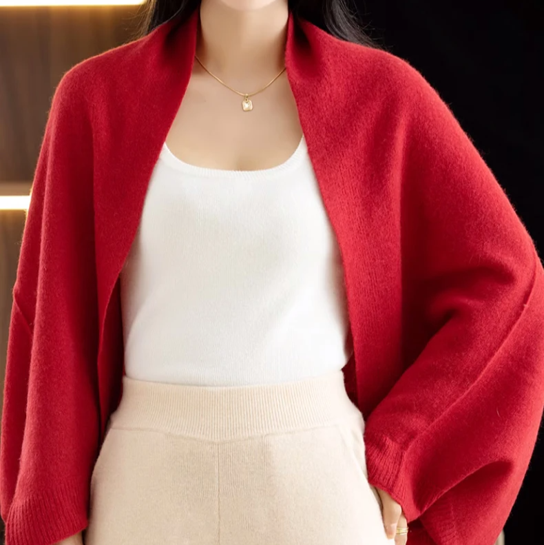 Knit Cardigan Women 2-in-1 Scarf Wrap Soft Open Front