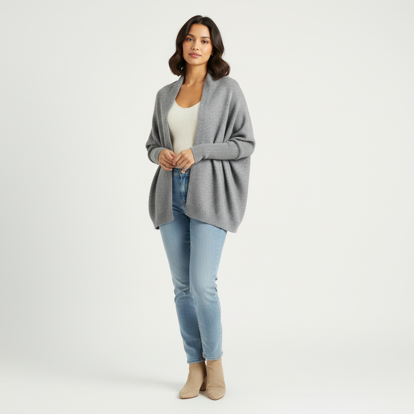 Knit Cardigan Women 2-in-1 Scarf Wrap Soft Open Front