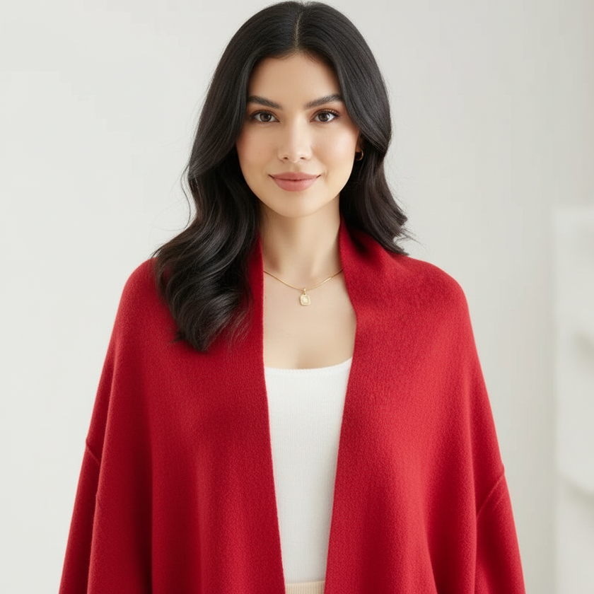 Knit Cardigan Women 2-in-1 Scarf Wrap Soft Open Front