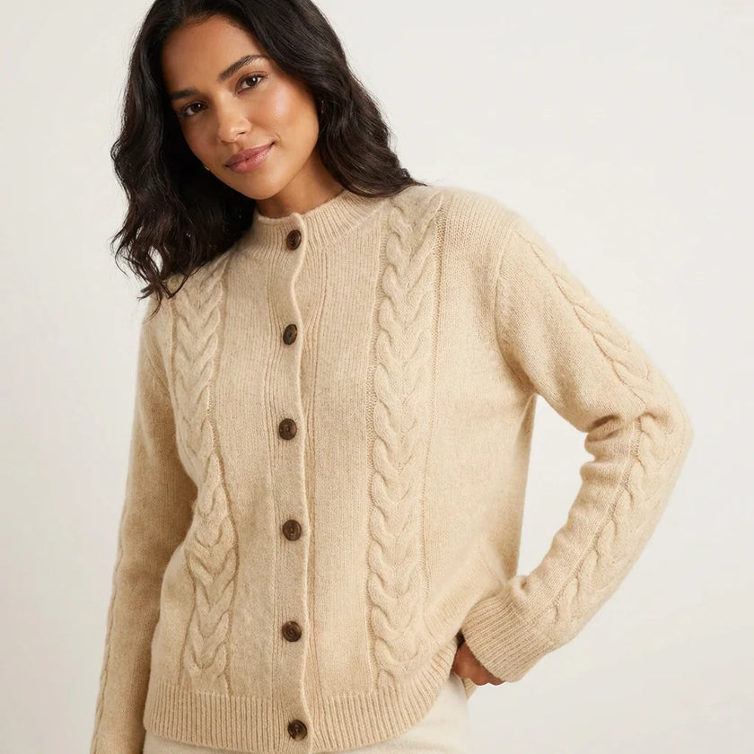 Cable Knit Cardigan Women Button Front Relaxed Fit
