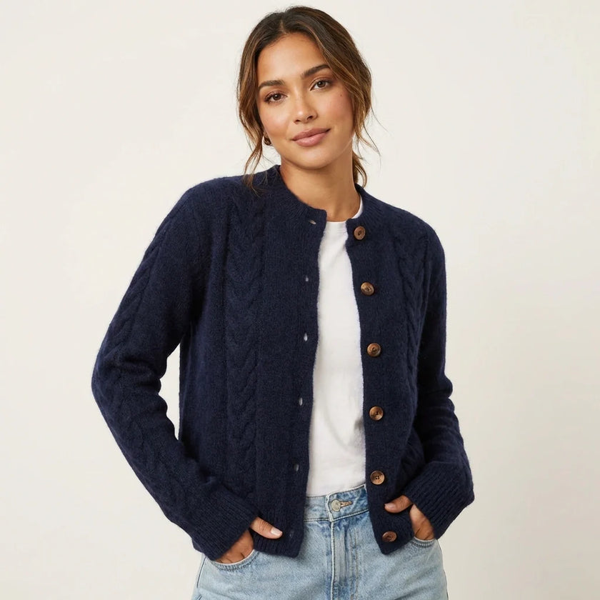 Cable Knit Cardigan Women Button Front Relaxed Fit