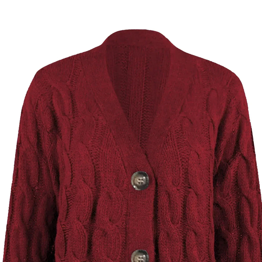 Longline Cable Knit Cardigan Women Button Front