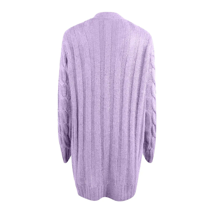 Longline Cable Knit Cardigan Women Button Front