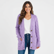 Longline Cable Knit Cardigan Women Button Front