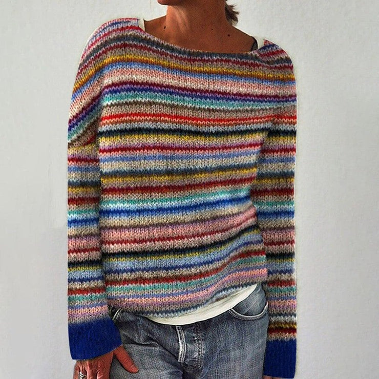 Knit Sweater Women Colourful Striped Relaxed Fit Long Sleeve