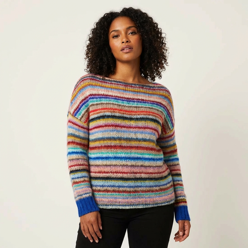 Knit Sweater Women Colourful Striped Relaxed Fit Long Sleeve