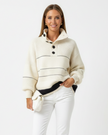 High Neck Knit Sweater Women Button Detail Oversized Striped