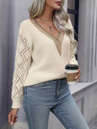 Knit Sweater Women V-Neck Ivory Relaxed Fit Soft
