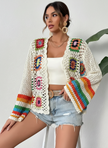 Crochet Cardigan Women Colourful Open-Knit Boho