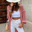 Crochet Cardigan Women Open Knit Three-Quarter Sleeve Summer
