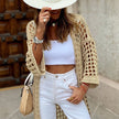 Crochet Cardigan Women Open Knit Three-Quarter Sleeve Summer