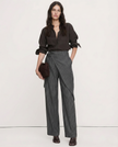 Women's high-waist cotton wide-leg trousers by FJØRNA, loose pull-on pants, shown in a relaxed fit and casual style.