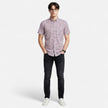 Men's FJØRNA Oxford cotton short sleeve button-up shirt, light blue with a classic collar and front buttons, casual and comfortable.