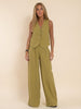 FJØRNA women's summer two-piece linen co-ord set with button-front top and matching shorts, casual and breathable for warm weather.