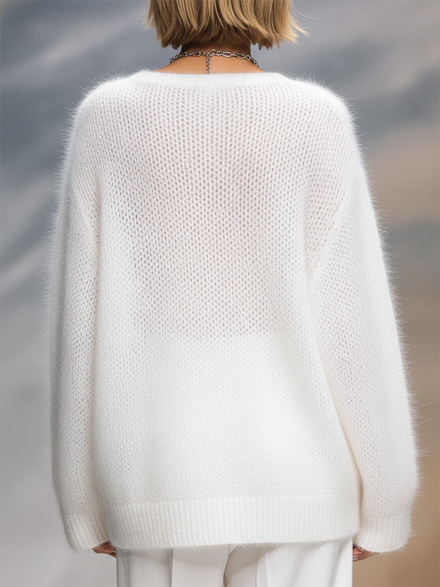 Loose Crew Neck Knit Jumper Sweater Long Sleeve Solid Colour for Women